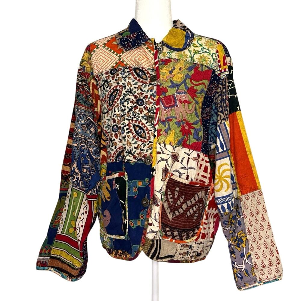Vintage Sacred Threads Patchwork Cotton Jacket Women's XL Muliticolor